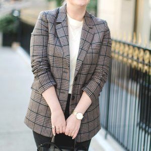 EVERLANE NWOT The Oversized Blazer Houndstooth Plaid Academia 10 Gray Brown